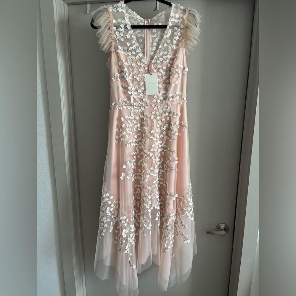 NWT Alex Marie V-Neck Short Flutter Sleeve Embroidered Lace Midi Dress size 6